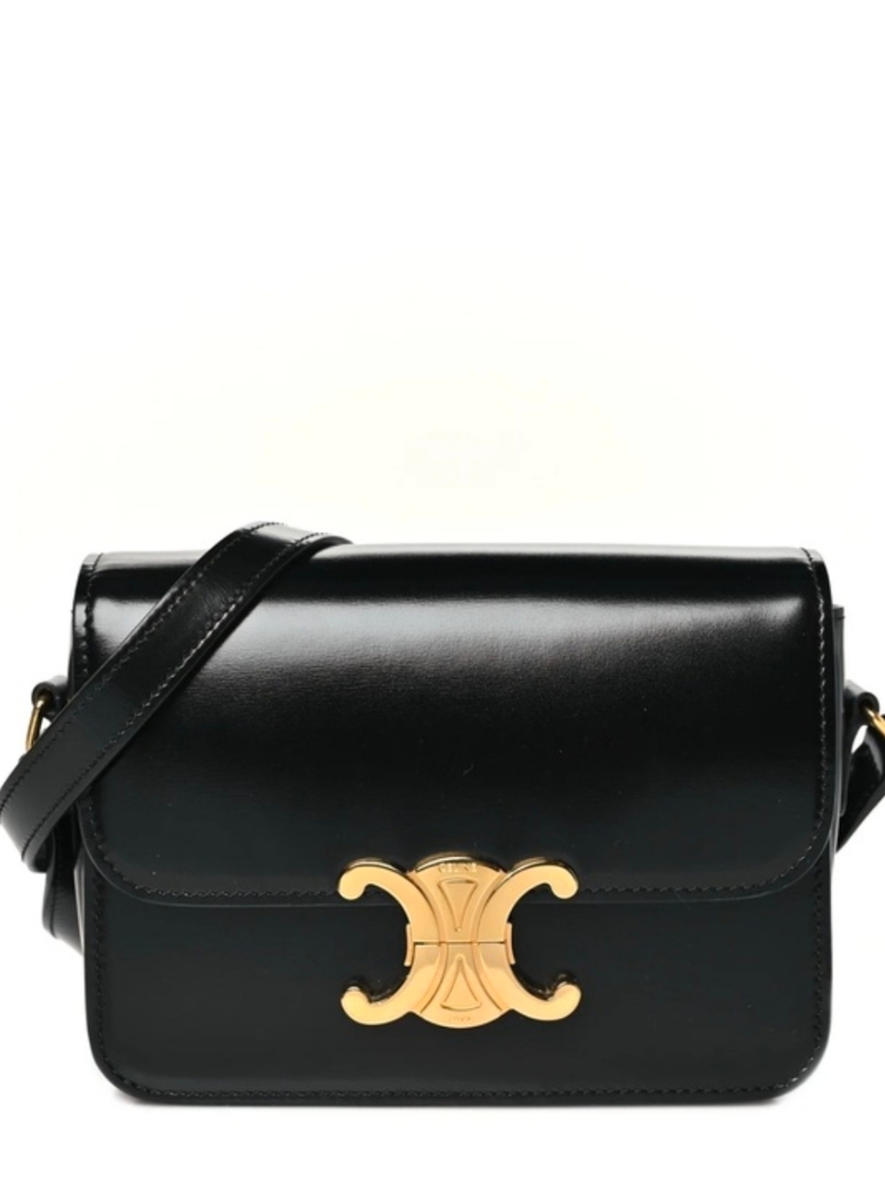 New! MSRP $4250 Authentic CELINE TRIOMPHE BAG IN BLACK Shiny Calfskin BLACK - Picture 8 of 16
